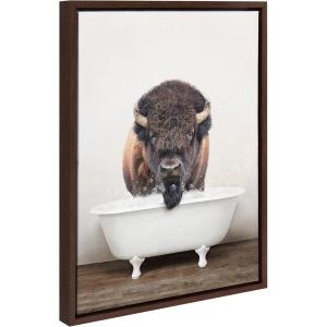 image:imageKate and Laurel Sylvie Bison Rustic Bubble Bath Framed Canvas Wall Art by Amy Peterson Art Studio 18x24 Brown Modern Fun Decorative Bathtub Wall Art for Home DcorBrown