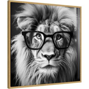 image:imageKate and Laurel Sylvie Black and White Lion in Reading Glasses Framed Canvas Wall Art by The Creative Bunch Studio 30 x 30 Gold Whimsical Animals Humor Art for Wall Decor Living Room BedroomBright Gold