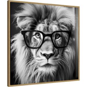 image:imageKate and Laurel Sylvie Black and White Lion in Reading Glasses Framed Canvas Wall Art by The Creative Bunch Studio 30 x 30 Gold Whimsical Animals Humor Art for Wall Decor Living Room BedroomBeaded Natural
