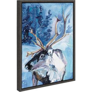 image:imageKate and Laurel Sylvie Colorful Majestic Reindeer In Snow Framed Canvas Wall Art by Rachel Christopoulos 18x24 Gray Winter Christmas Reindeer Art for WallGray