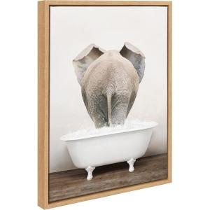 image:imageKate and Laurel Sylvie Elephant Back in Rustic Bath Framed Canvas Wall Art by Amy Peterson Art Studio 18x24 Gold Modern Fun Decorative Bathtub Wall Art for Home DcorNatural