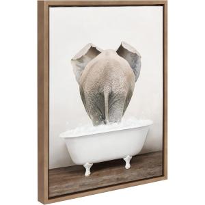 image:imageKate and Laurel Sylvie Elephant Back in Rustic Bath Framed Canvas Wall Art by Amy Peterson Art Studio 18x24 Gold Modern Fun Decorative Bathtub Wall Art for Home DcorGold