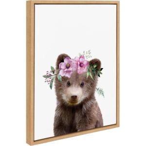 image:imageKate and Laurel Sylvie Flower Crown Bear Framed Canvas Wall Art by Amy Peterson Art Studio 18x24 Natural Cute Animal Art for Wall DecorNatural