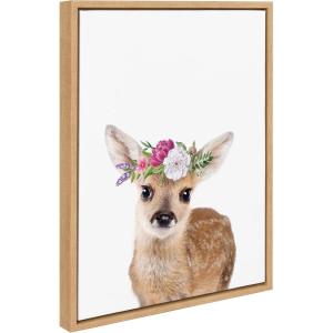 image:imageKate and Laurel Sylvie Flower Crown Fawn Framed Canvas Wall Art by Amy Peterson Art Studio 18x24 Natural Cute Animal Art for Wall Decor