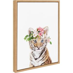 image:imageKate and Laurel Sylvie Flower Crown Tiger Cub Framed Canvas Wall Art by Amy Peterson Art Studio 18x24 Natural Cute Animal Art for Wall DecorNatural