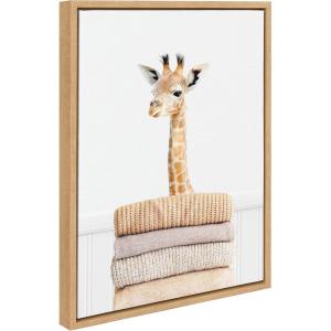 image:imageKate and Laurel Sylvie Fold Giraffe Framed Canvas Wall Art by Amy Peterson Art Studio 18x24 Natural Mudroom Wall DcorNatural
