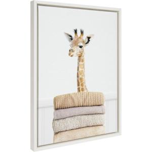 image:imageKate and Laurel Sylvie Fold Giraffe Framed Canvas Wall Art by Amy Peterson Art Studio 18x24 Natural Mudroom Wall DcorWhite