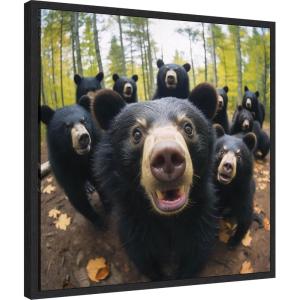 image:imageKate and Laurel Sylvie Funny Animal Black Bear Selfie Framed Canvas Wall Art by The Creative Bunch Studio 22x22 Black Funny Cute Animal Art for WallBlack