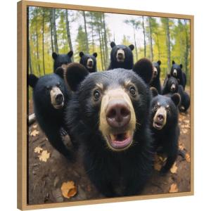 image:imageKate and Laurel Sylvie Funny Animal Black Bear Selfie Framed Canvas Wall Art by The Creative Bunch Studio 22x22 Black Funny Cute Animal Art for WallNatural