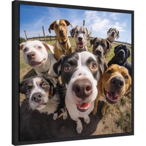 image:imageKate and Laurel Sylvie Funny Animal Dog Selfie Framed Canvas Wall Art by The Creative Bunch Studio 22x22 Black Funny Cute Animal Art for WallBlack