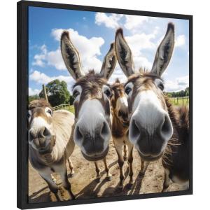 image:imageKate and Laurel Sylvie Funny Animal Donkey Selfie Framed Canvas Wall Art by The Creative Bunch Studio 22x22 Natural Funny Cute Animal Art for WallBlack