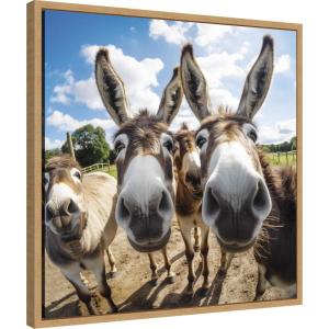 image:imageKate and Laurel Sylvie Funny Animal Donkey Selfie Framed Canvas Wall Art by The Creative Bunch Studio 22x22 Natural Funny Cute Animal Art for WallNatural