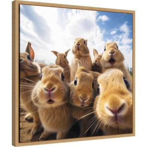 image:imageKate and Laurel Sylvie Funny Animal Rabbit Bunny Selfie Framed Canvas Wall Art by The Creative Bunch Studio 22x22 Natural Funny Cute Animal Art for WallNatural