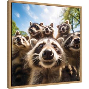 image:imageKate and Laurel Sylvie Funny Animal Raccoon Selfie Framed Canvas Wall Art by The Creative Bunch Studio 22x22 Black Funny Cute Animal Art for WallNatural
