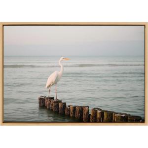 image:imageKate and Laurel Sylvie Great White Heron Isla Holbox Framed Canvas Wall Art by Crystal Lynn Collins 23x33 Natural Soft Coastal Beach Bird Ocean Art for WallNatural