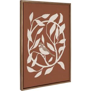 image:imageKate and Laurel Sylvie HB Bird Branch Wreath Framed Canvas Wall Art by Hannah Beisang 23x33 Gold Neutral Bird Illustration Art for WallGold