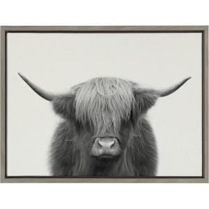 image:imageKate and Laurel Sylvie Hey Dude Highland Cow BW Framed Linen Textured Canvas Wall Art by The Creative Bunch Studio 28x38 Gray Chic Farm Animal Art for WallGray