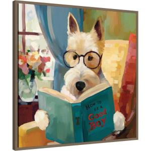 image:imageKate and Laurel Sylvie How to be a Good Boy Dog Terrier Framed Canvas Wall Art by Mary Sparrow 30 x 30 Beaded Gold Whimsical Pet Animal Art for Wall Decor Living Room Bedroom Office KitchenGold