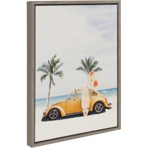 image:imageKate and Laurel Sylvie Kangaroo Summer Adventures Framed Canvas Wall Art by July Art Prints 18x24 Natural Beach Animal Wall Art DecorGray