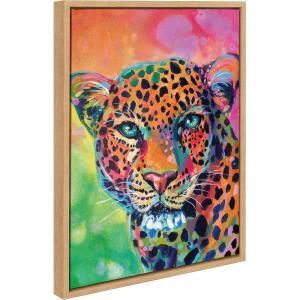 image:imageKate and Laurel Sylvie Leopard Magic Framed Canvas Wall Art by Rachel Christopoulos 18x24 Natural Modern Bright Colorful Animal Art for WallNatural