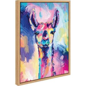 image:imageKate and Laurel Sylvie Lolly The Llama Framed Canvas Wall Art by Rachel Christopoulos 18x24 White Colorful Animal Art for WallNatural