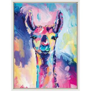 image:imageKate and Laurel Sylvie Lolly The Llama Framed Canvas Wall Art by Rachel Christopoulos 18x24 White Colorful Animal Art for WallWhite