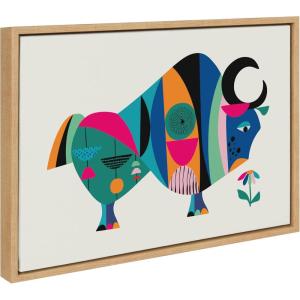 image:imageKate and Laurel Sylvie MCM Ox Framed Canvas Wall Art by Rachel Lee 18x24 Natural Colorful MidCentury Animal Art for Wall
