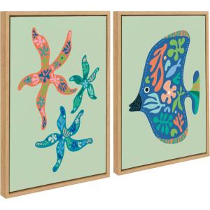 image:imageKate and Laurel Sylvie Modern Colorful Starfish and Modern Colorful Tropical Fish Framed Canvas Wall Art Set by Rachel Lee 2 Piece Set 18x24 NaturalNatural