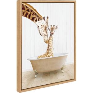 image:imageKate and Laurel Sylvie Mother and Baby Giraffe Farmhouse Bath Framed Canvas Wall Art by Amy Peterson Art Studio 18x24 White Baby Animal Art for WallNatural