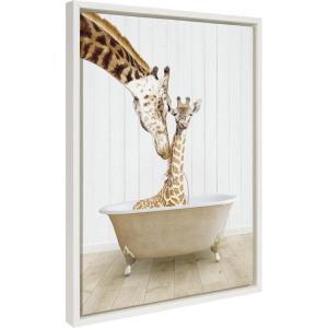 image:imageKate and Laurel Sylvie Mother and Baby Giraffe Farmhouse Bath Framed Canvas Wall Art by Amy Peterson Art Studio 18x24 White Baby Animal Art for WallWhite