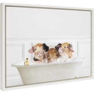 image:imageKate and Laurel Sylvie Three Pigs In Bubble Bath Neutral Style Framed Canvas Wall Art by Amy Peterson Art Studio 18x24 Natural Chic Animal Art Bathroom Wall DcorWhite