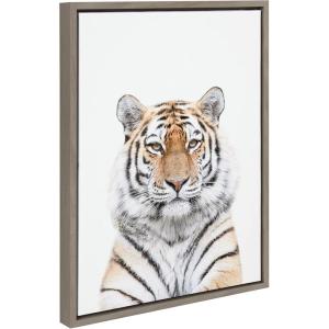 image:imageKate and Laurel Sylvie Tiger Portrait Framed Canvas Wall Art by Amy Peterson Art Studio 18x24 Natural Modern Jungle Animal Portrait Art for WallGray