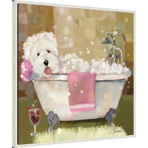 image:imageKate and Laurel Sylvie Tiny Bubbles Framed Canvas Wall Art by Mary Sparrow 30 x 30 Beaded White Whimsical Animals Bathroom Art for Wall Decor Living Room Bedroom Laundry RoomBeaded White