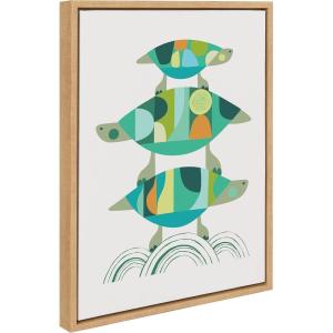 image:imageKate and Laurel Sylvie Turtle Family Framed Canvas Wall Art by Rachel Lee of My Dream Wall 18x24 Natural Bright Colorful Animal Turtle Art for WallNatural