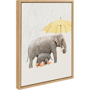 image:imageKate and Laurel Sylvie Under the Rain Framed Canvas Wall Art by July Art Prints 18x24 Natural Cute Elephant Wall DecorNatural