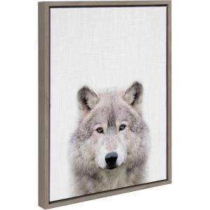 image:imageKate and Laurel Sylvie Wolf Color Framed Canvas Wall Art by Simon Te of Tai Prints 18x24 Gray Modern Animal Art Wall DcorGray