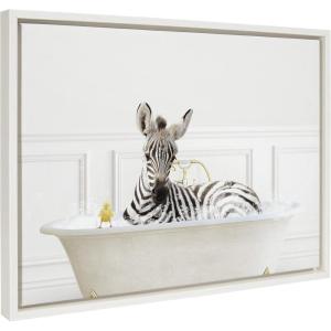 image:imageKate and Laurel Sylvie Zebra In Bubble Bath Neutral Style Framed Canvas Wall Art by Amy Peterson Art Studio 18x24 White Chic Animal Art Bathroom Wall DcorWhite