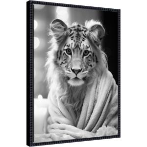 image:imageKate and Laurel Tiger Glam Bathroom Towel Robe Black and White Framed Canvas Wall Art by The Creative Bunch Studio 18 x 24 Sylvie Beaded Black Black amp White Animals Bathroom Art for Wall Decor