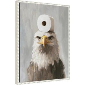 image:imageKate and Laurel Toilet Paper Roll on Bald Eagles Head Bathroom Art Framed Canvas Wall Art by The Creative Bunch Studio 18 x 24 Sylvie Beaded White Whimsical Humor Animals Bathroom Art for Wall