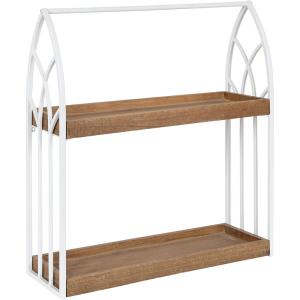 image:imageKate and Laurel Castille Farmhouse Arched Wall Shelf 18 x 31 Gold Decorative 2 Tier Floating Wall Shelves with Rustic TwoTone Finish and Intricate Fretwork