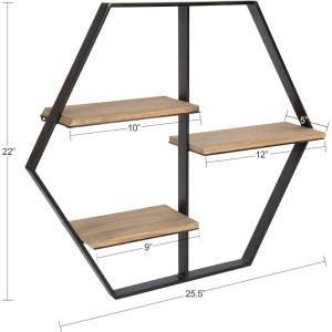 image:imageKate and Laurel Ladd Hexagon Shaped Floating Wood Wall Shelf with Black Metal Frame