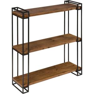 image:imageKate and Laurel Lintz Modern Industrial Solid Wood with Black Metal Frame Floating Wall Shelves Rustic BrownBrownBlack