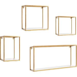 image:imageKate and Laurel Mallory Modern Floating Wall Shelves Set of 4 White and Gold Chic Modern Glam Wall Accent for Display and Storage