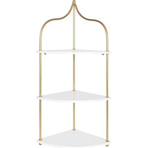 image:imageKate and Laurel Walters Glam Wall Mounted Corner Shelf 17 x 12 x 35 White and Gold Decorative Three Tier Corner Wall Shelf for Storage and DisplayWhiteGold