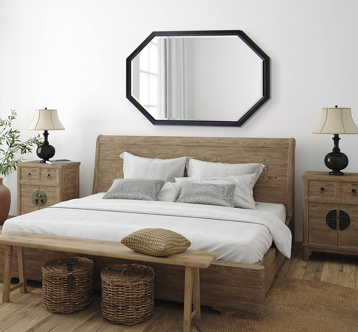 image:imageKate and Laurel Hogan Farmhouse Octagon Wood Wall Mirror 24 x 36 Rustic Brown Traditional Inspired Geometric Wall DecorBlack