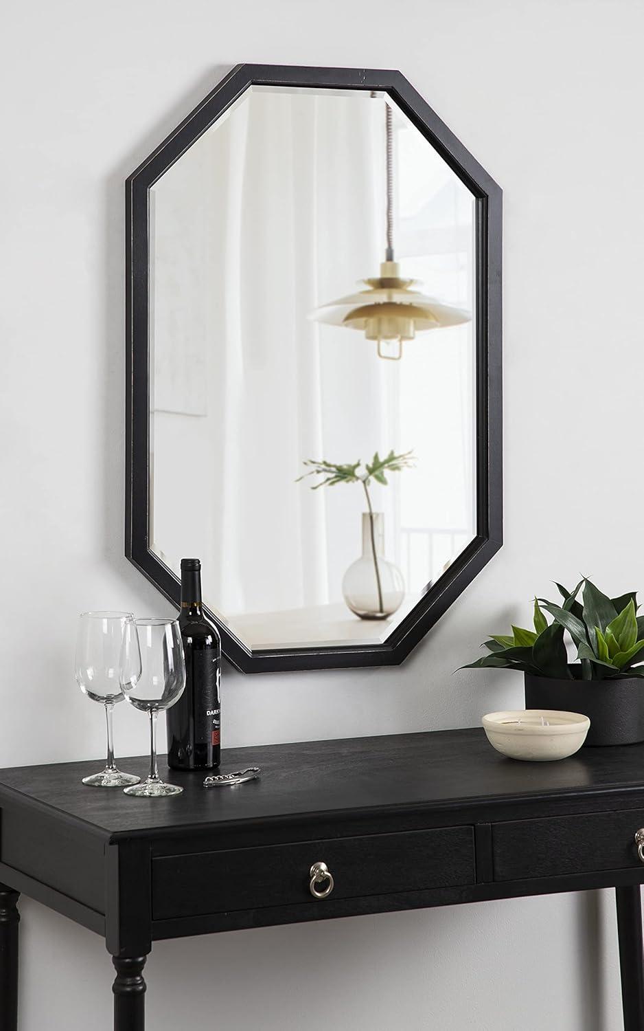 image:imageKate and Laurel Hogan Farmhouse Octagon Wood Wall Mirror 24 x 36 Rustic Brown Traditional Inspired Geometric Wall DecorBlack