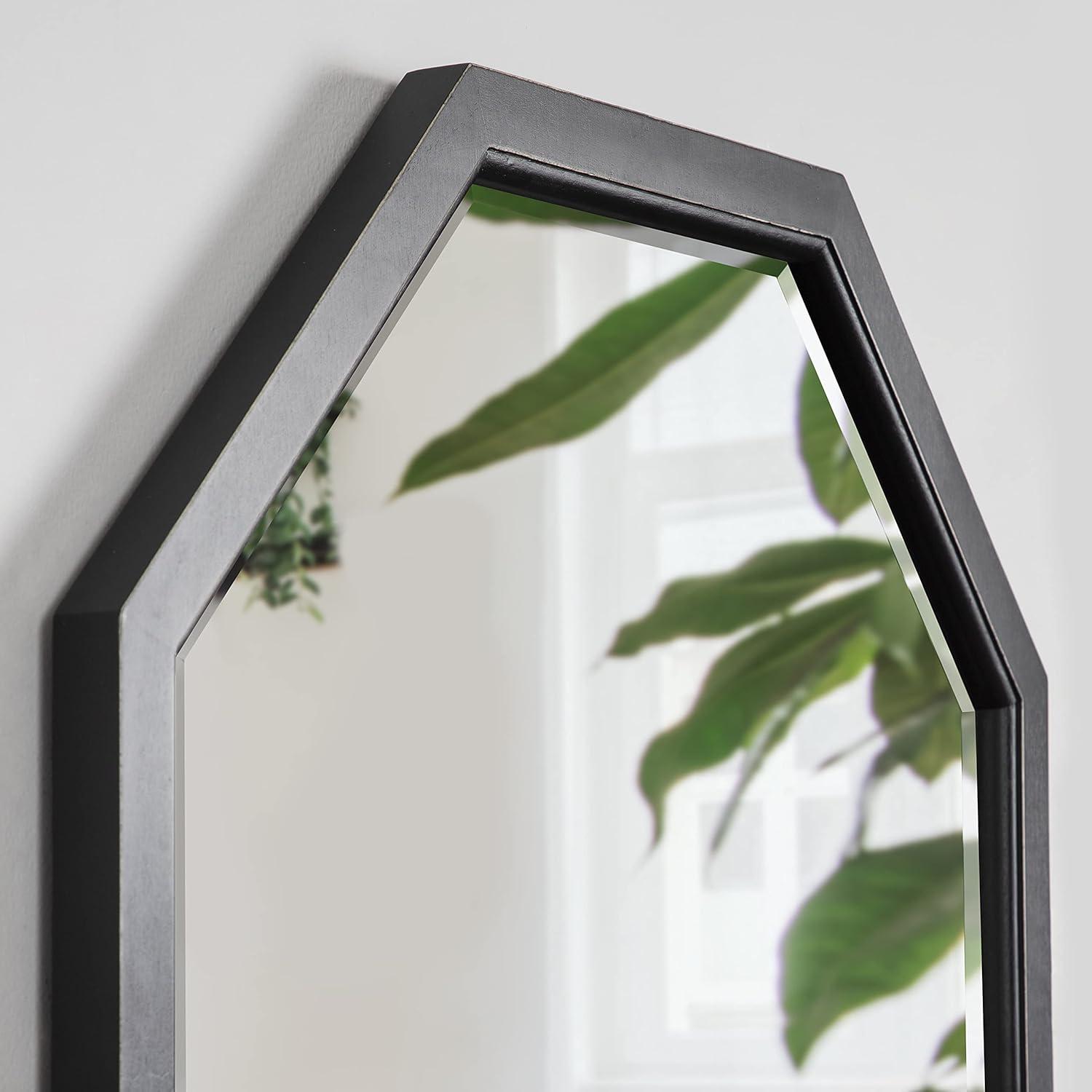 image:imageKate and Laurel Hogan Farmhouse Octagon Wood Wall Mirror 24 x 36 Rustic Brown Traditional Inspired Geometric Wall DecorBlack