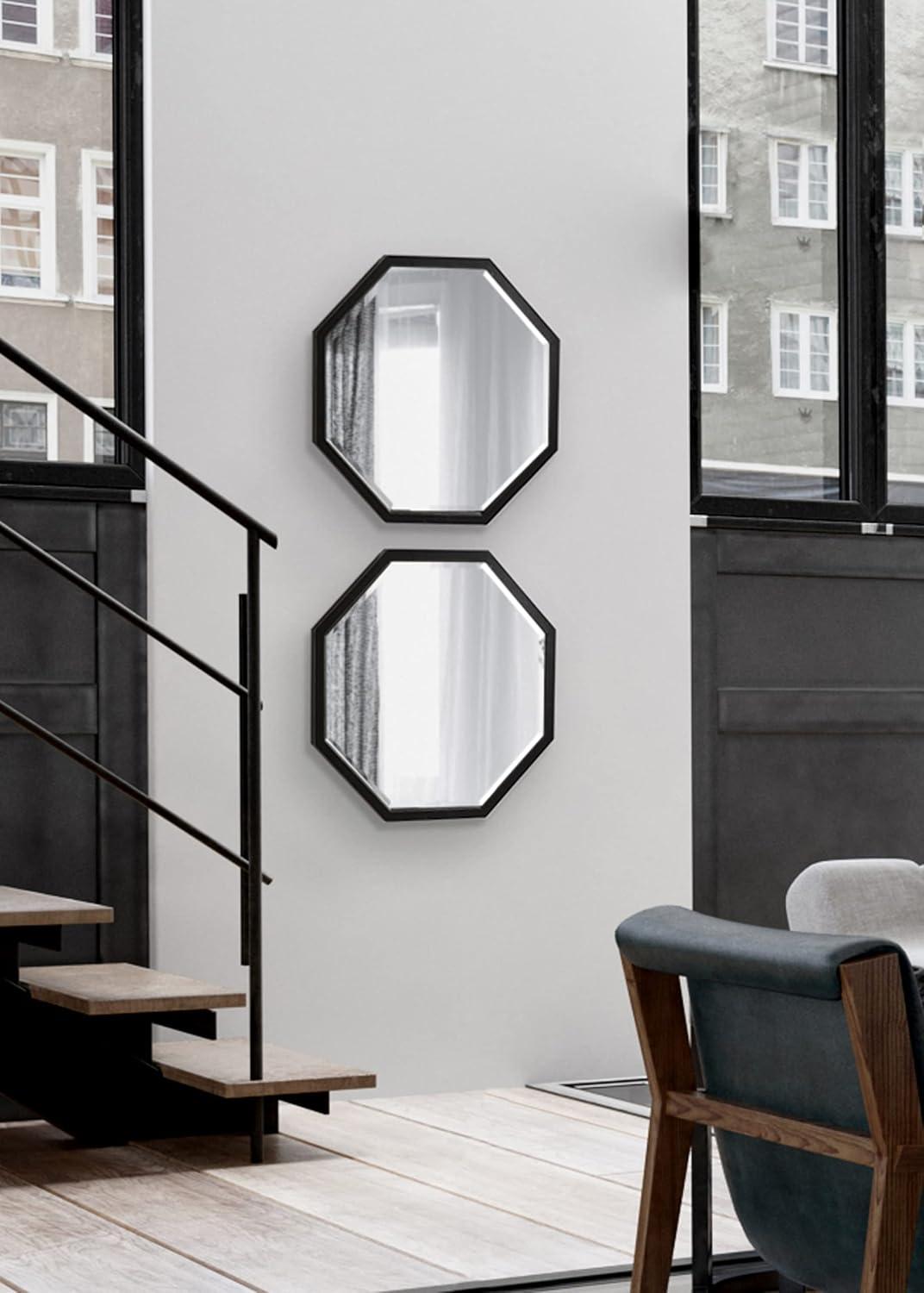 image:imageKate and Laurel Hogan Farmhouse Octagon Wood Wall Mirror 24 x 36 Rustic Brown Traditional Inspired Geometric Wall DecorBlack