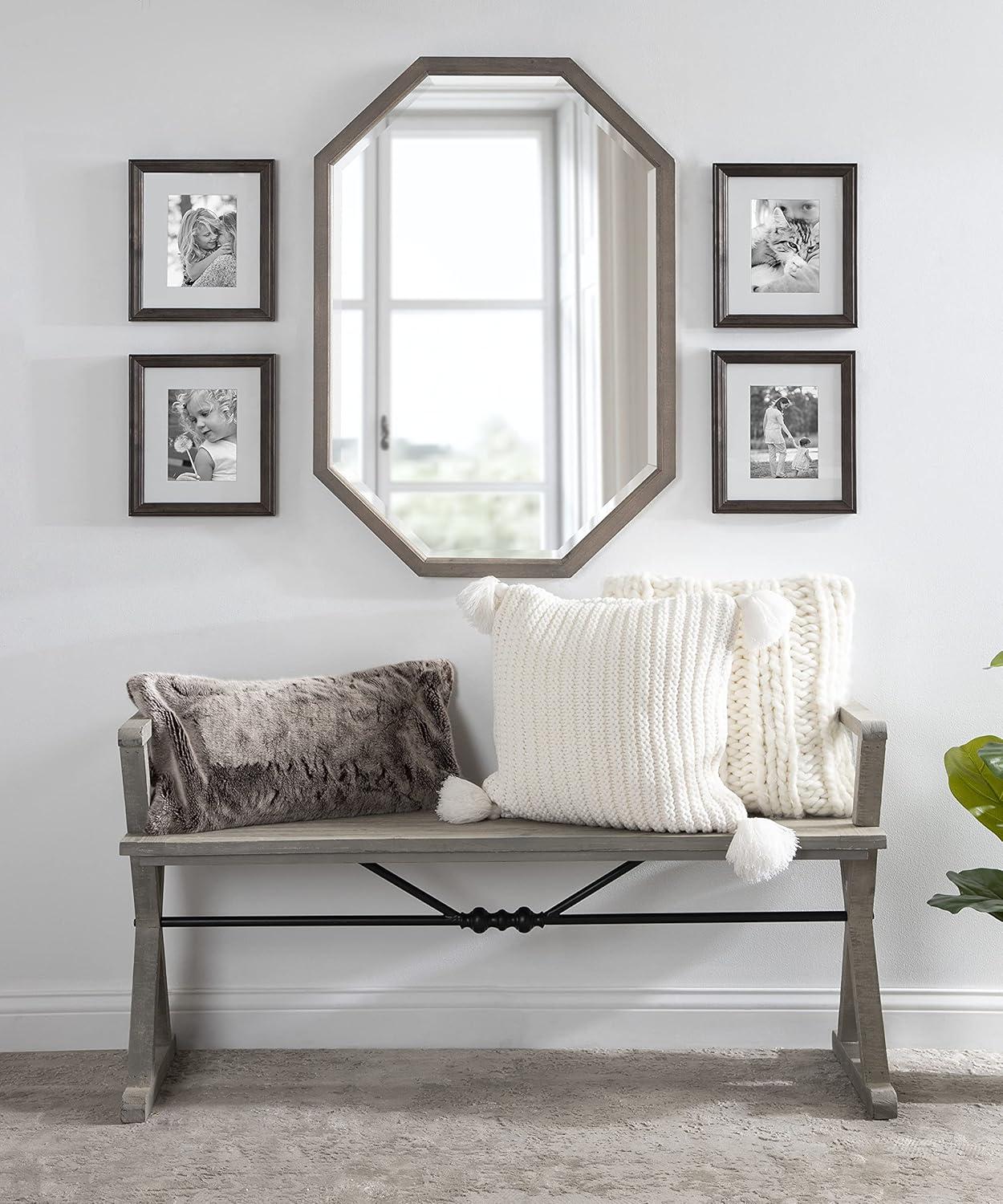 image:imageKate and Laurel Hogan Farmhouse Octagon Wood Wall Mirror 24 x 36 Rustic Brown Traditional Inspired Geometric Wall DecorGrey