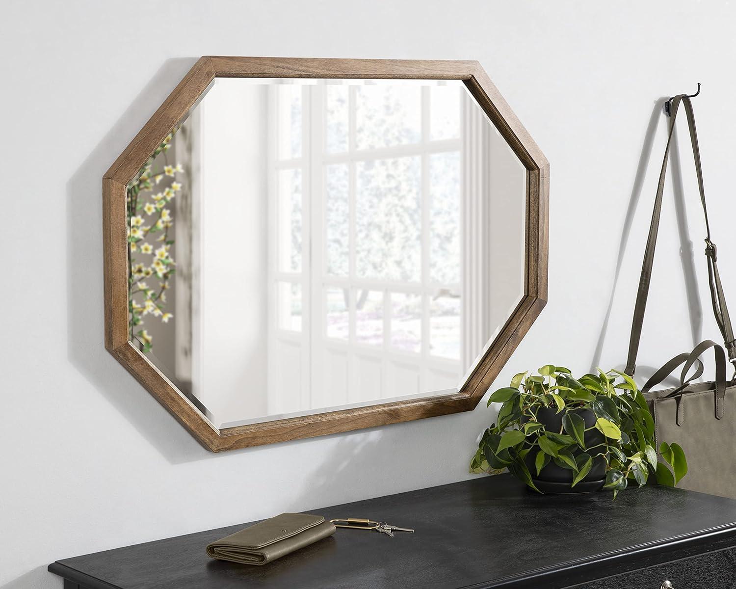 image:imageKate and Laurel Hogan Farmhouse Octagon Wood Wall Mirror 24 x 36 Rustic Brown Traditional Inspired Geometric Wall DecorRustic Brown
